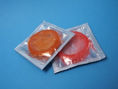Two red condoms.