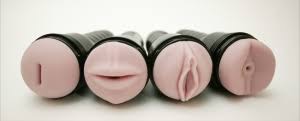 Four penile sleeves. One is shaped like a vagina, another like an anus, and another like a mouth.
