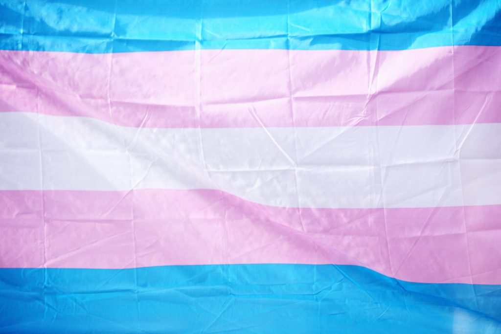 A single flag in blue, pink, and white. 