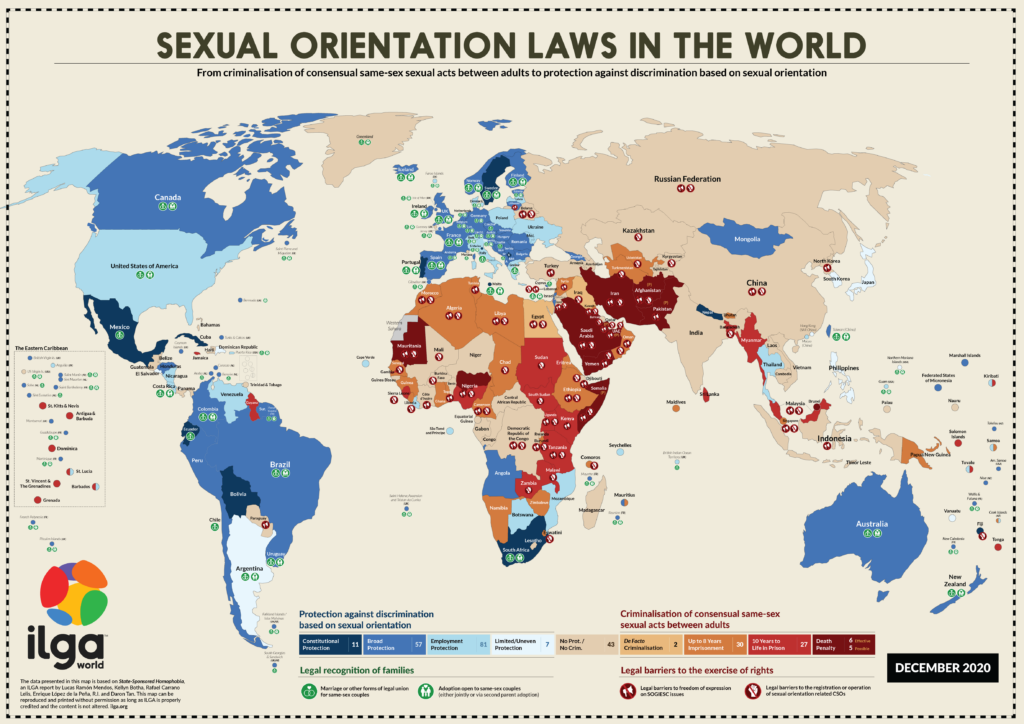 A diagram of the globe labeled "Sexual orientation laws in the world."