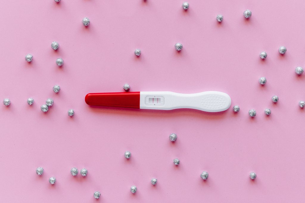 A pregnancy test with two lines.