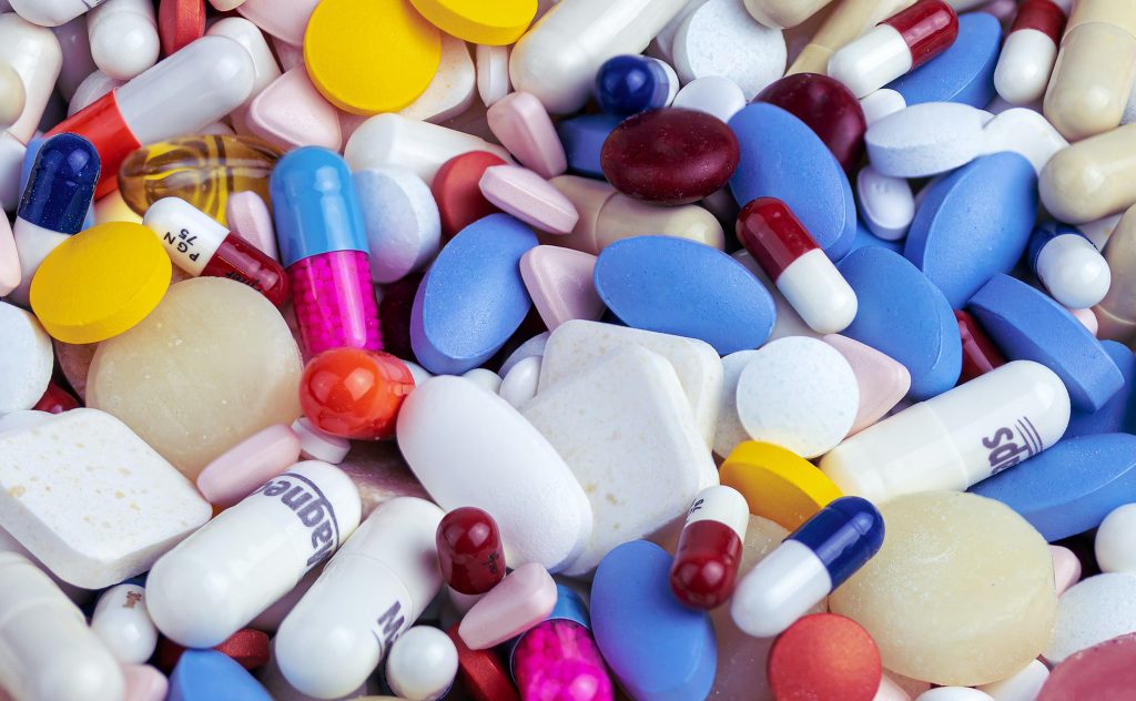 A variety of colorful pills.