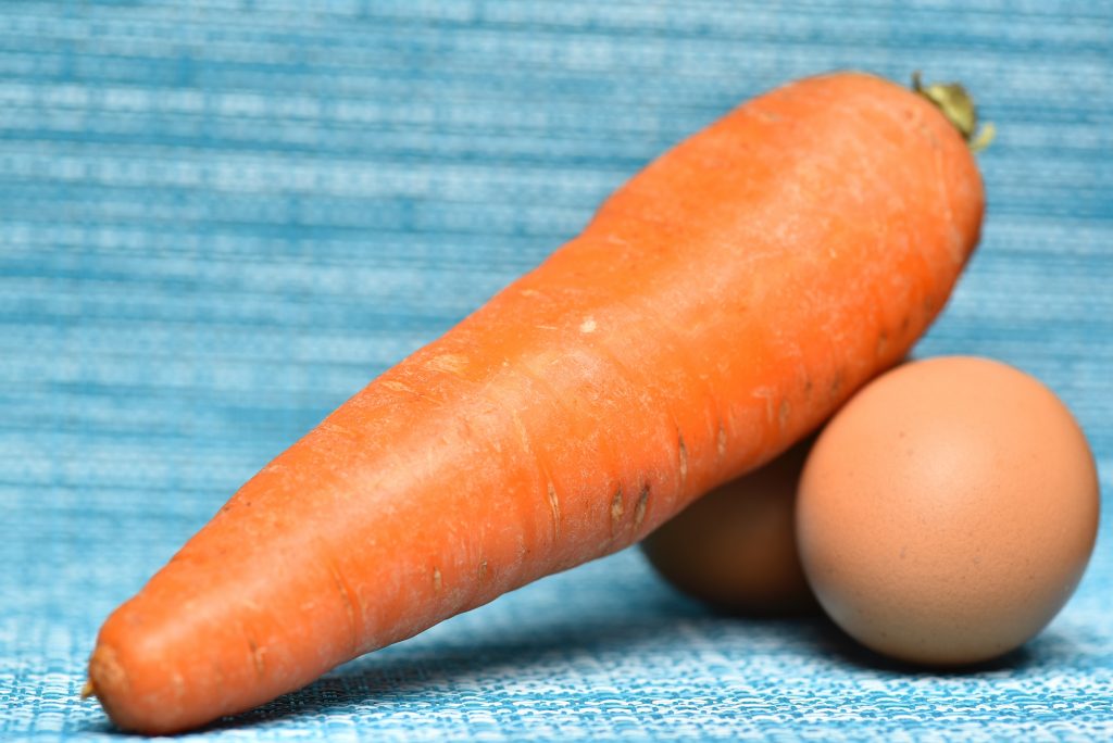 A carrot that resembles a penis, with eggs that resemble testicles.