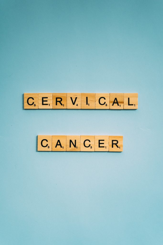 "Cervical Cancer" spelled out in wooden cubes.