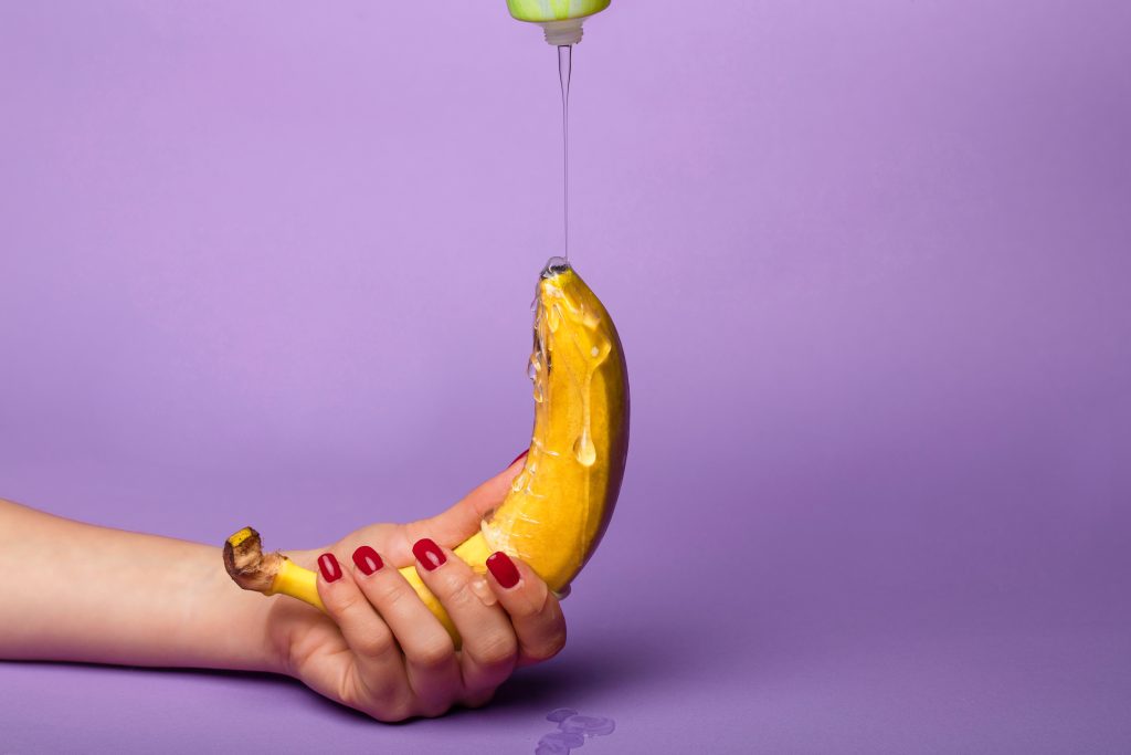 Lubricant dripping on a banana.